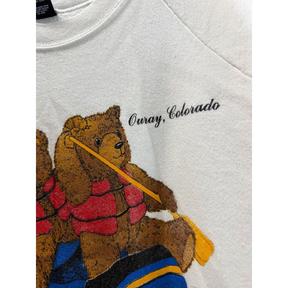 Vintage 1982 Ouray Colorado Rafting Bears Sweatshirt White Mens Medium 20x26.5 - Picture 2 of 9